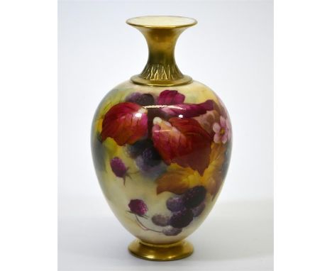 A Royal Worcester vase, with autumn fruit decoration attributed to Kitty Blake. Date code for 1927. Printed marks. Height 17c