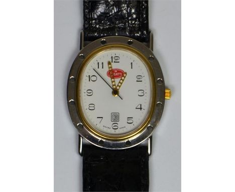 A Bugatti unisex quartz watch, Swiss made, white enamel dial and Arabic numerals, Sapphire crystal glass on original black cr