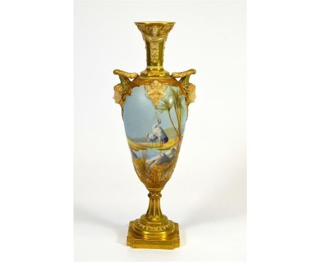 A Royal Worcester vase decorated with cranes by W. Powell. Date code 1910. Height 28.5cm.