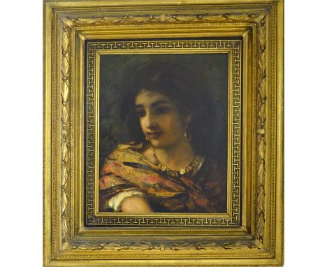 Albert Ludovici (British, 1820-1894), 'Portrait of a Young Spanish Girl,' oil on canvas, mongrammed 'AL', gilded frame. 42cm 