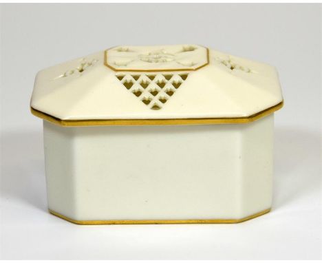 A Royal Worcester reticulated trinket box and pierced cover, signed in gold G. Owen and date code for 1913. Printed marks. He