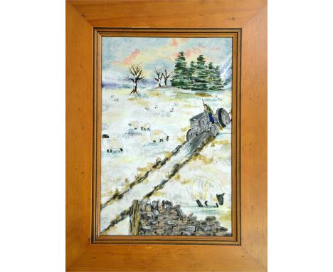 A Cobridge stoneware tile, 'Tractor Scene'. Dated 03. Limited Edition 3/5. Impressed and painted marks. 30cm x 20cm.