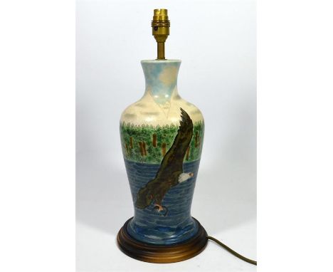 A Cobridge stoneware lamp, 'Sea Birds'. Height 42cm.