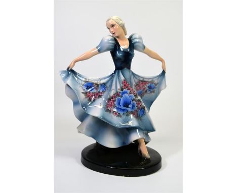 A Goldscheider glazed figure of a female dancer designed by Claire Herczeg. Model 8134. Impressed and printed marks. Circa 19