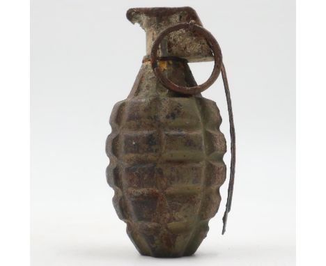 INERT WWII US Pineapple Grenade. This is an early Pre 1942 Model with a filler screw in the base., This grenade was found on 