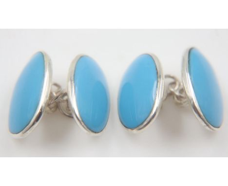 Pair of 925 silver turquoise enamel cufflinks. UK P&amp;P Group 0 (£6+VAT for the first lot and £1+VAT for subsequent lots) 