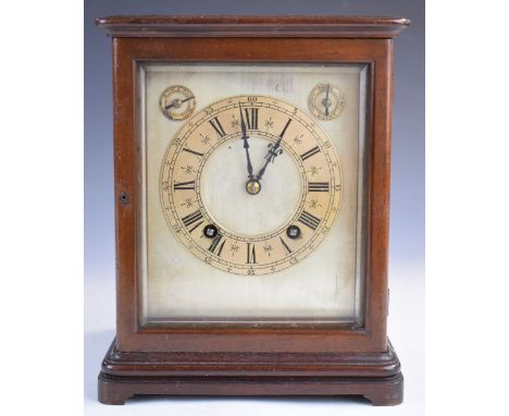 Early 20thC four glass mantel or bracket clock, with bevelled glass, the silvered dial also having slow fast and chime silent