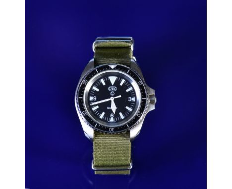 Cabot Watch Company (CWC) British Military Royal Navy divers style wristwatch with luminous hands and hour markers, black dia