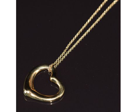 Tiffany &amp; Co 18ct gold heart pendant signed Elsa Peretti, with original chain, 7.2g&nbsp;