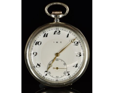 International Watch Company (IWC) silver keyless winding open faced pocket watch&nbsp;with subsidiary seconds dial, gold hand