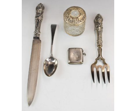 George V hallmarked silver vesta case, Birmingham 1910, maker&nbsp;William Neale, Victorian hallmarked silver serving knife a