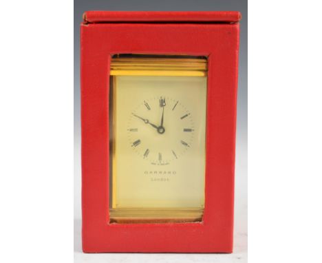 Garrard brass cased carriage clock with white enamel dial, height 16cm,&nbsp;in travel case