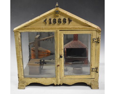 19thC miniature blacksmiths forge / dolls house / display model, diorama or apprentice piece dated 1888, the forge having gla