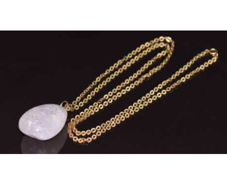 An 18ct gold chain/ necklace made up of oval links (13.7g) and a rose quartz pendant