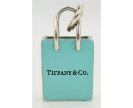 Tiffany &amp; Co silver charm in the form of a shopping bag set with aqua enamel&nbsp;