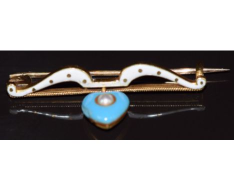 Victorian 18ct gold brooch set with white and turquoise enamel and glass, with compartment&nbsp;verso, in original box