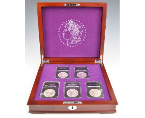 The Complete Set of Uncirculated US Morgan Silver Dollars Mint Collection,&nbsp;comprising five 1oz pure silver Dollars in pe