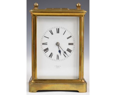 19th or early 20thC brass cased carriage clock, the 8 day movement striking on a gong, marked Ramsay Paris to the the white e