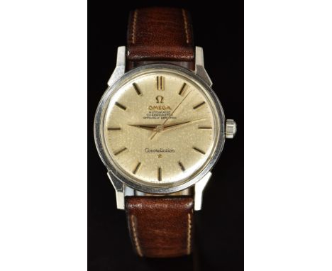 Omega Constellation Chronometer gentleman's automatic wristwatch ref. 167.005 with gold and black hands and hour markers, sil