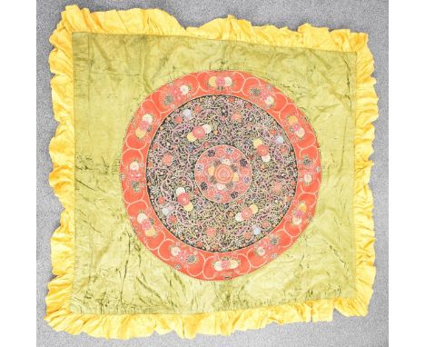 A 19thC Welsh&nbsp;embroidery wall hanging / blanket from the Morgan family of Hafod Fawr, Pontypridd, 192 x 180cm