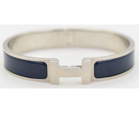 Hermès bangle set with navy enamel, with original box and bag&nbsp;