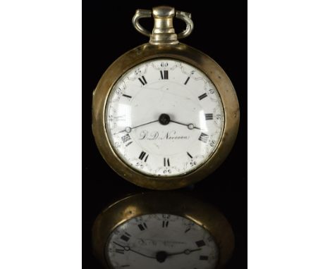 D D Neveren white metal pair cased open faced pocket watch&nbsp;with blued Breguet hands, black Roman numerals, signed white 