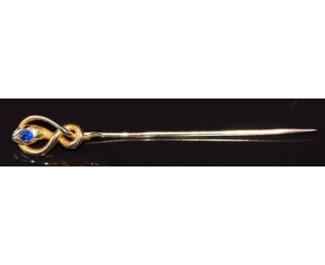 An 18ct gold stick pin in the form of a snake set with a paste, 3.4g 7.2x1cm