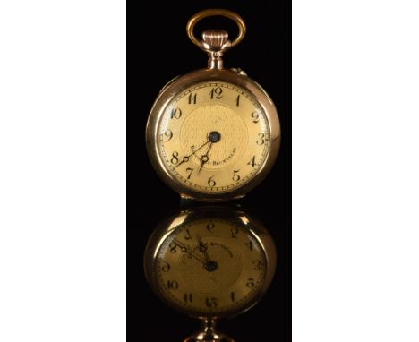 Recorret of Bruxelles 18ct gold keyless winding open faced pocket watch with blued Breguet hands, black Arabic numerals, engr