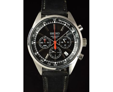 Seiko gentleman's&nbsp;chronograph&nbsp;wristwatch ref. 6T63-00B0 with date aperture, luminous steel hour and minutes hands, 