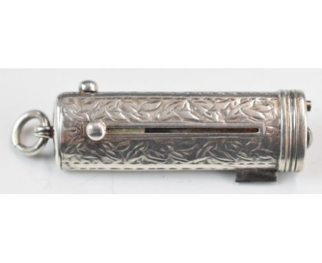 Silver multi tool or etui with engraved decoration, fitted with four retractable tools, length when stowed 5.5cm