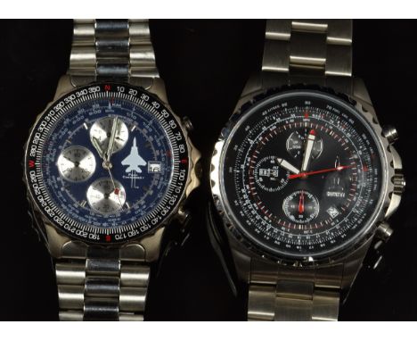 Two gentleman's pilot's style chronograph wristwatches comprising Royal Navy Fleet Air Arm Hawk T1 and Pilot Commander V, eac