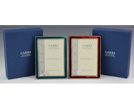 Two modern hallmarked silver and enamel style photograph frames to suit 5 x 3½ inch photos, both Sheffield 2013, maker&nbsp;C