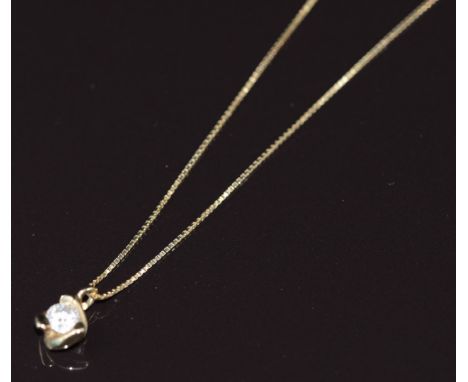 A 14k gold pendant set with a diamond of approximately 0.2ct, on 14k gold chain, 1.8g&nbsp;