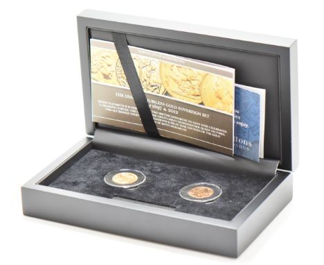 Hattons of London&nbsp;1897 and 2012 two coin gold sovereign set commemorating the Diamond Jubilees, comprising veiled head Q