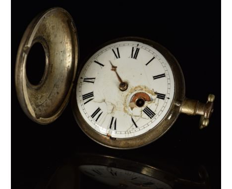 G M Harrison of London hallmarked silver half hunter pocket watch with subsidiary seconds dial, gold hand, black Roman numera