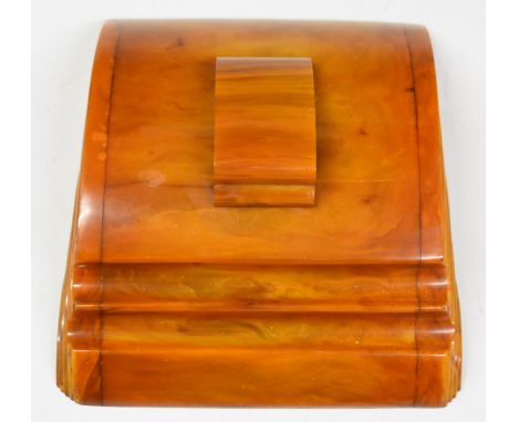 Cavacraft Art Deco Bakelite inkwell / standish with sliding cover in a faux amber effect finish, length 17cm