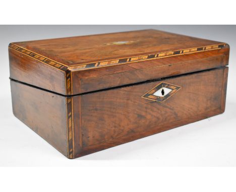 Walnut and mother of pearl inlaid writing slope, width 35cm