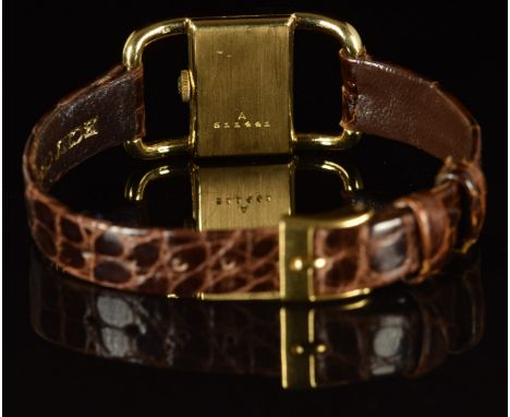 Jaeger LeCoultre 18ct gold ladies wristwatch ref. 1671 with two-tone hands and baton hour markers, gold dial and 17 jewel mov