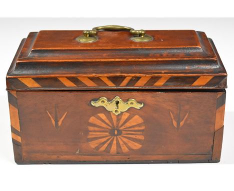 Regency inlaid mahogany tea caddy with two metal caddies within, W26 x D13 x H17cm