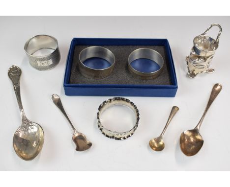 Four hallmarked silver napkin rings, including a modern feature hallmarked pair in gift box, Georgian and later hallmarked si