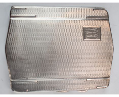 Art Deco style hallmarked silver cigarette case with engine turned decoration, Birmingham 1958, maker Joseph Gloster Ltd, len