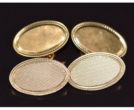 A pair of 18ct gold cufflinks with engine turned decoration, 17.8g&nbsp;