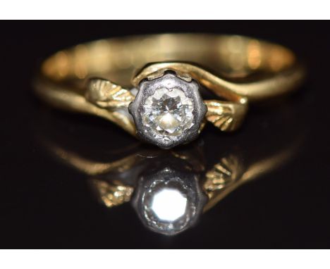 An 18ct gold ring set with a diamond of approximately 0.16ct, 2.5g, size O