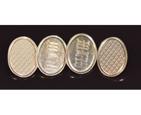 A pair of 9ct gold cufflinks with engine turned and initial decoration, 7.4g&nbsp;