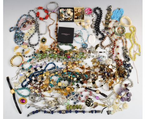 A collection of costume jewellery necklaces including beaded, pearl and agate, bracelets, etc&nbsp;