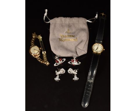 Two pairs of Vivienne Westwood earrings, 9ct gold watch and a Rotary watch