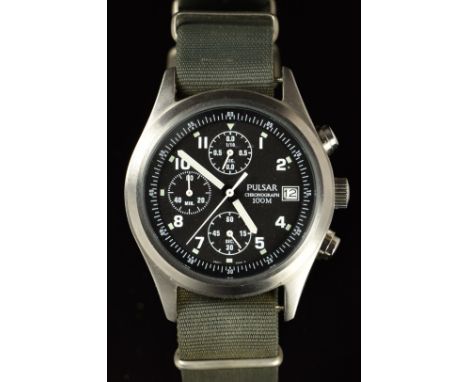 Pulsar gentleman's military style chronograph wristwatch ref. V657-X063 with date aperture, luminous hands and Arabic numeral