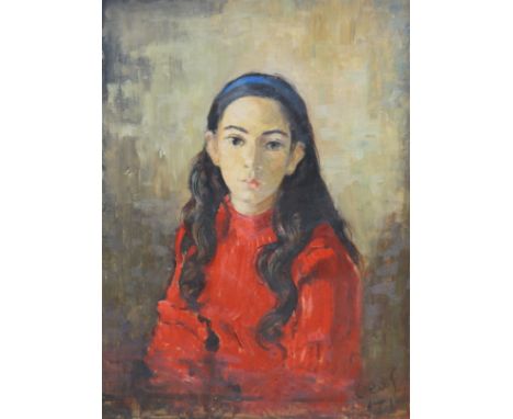 'Oeuf', oil on board, Portrait of a young woman, signed and dated '71, 60 x 44cm