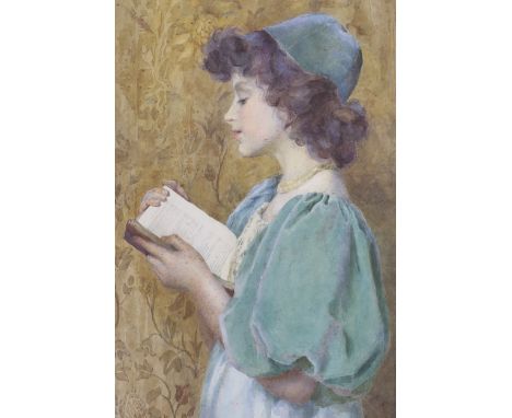 Nelson Cook (1808-1892), watercolour, Portrait of a girl reading a book, signed, 51 x 35cm