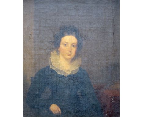 19th century Continental School, oil on canvas, Portrait of a lady wearing a lace collar, 24 x 20cm